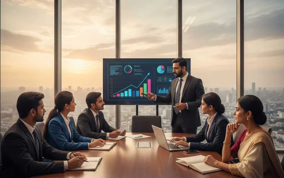 A business meeting in a modern office